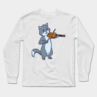 Comic cat playing violin Long Sleeve T-Shirt